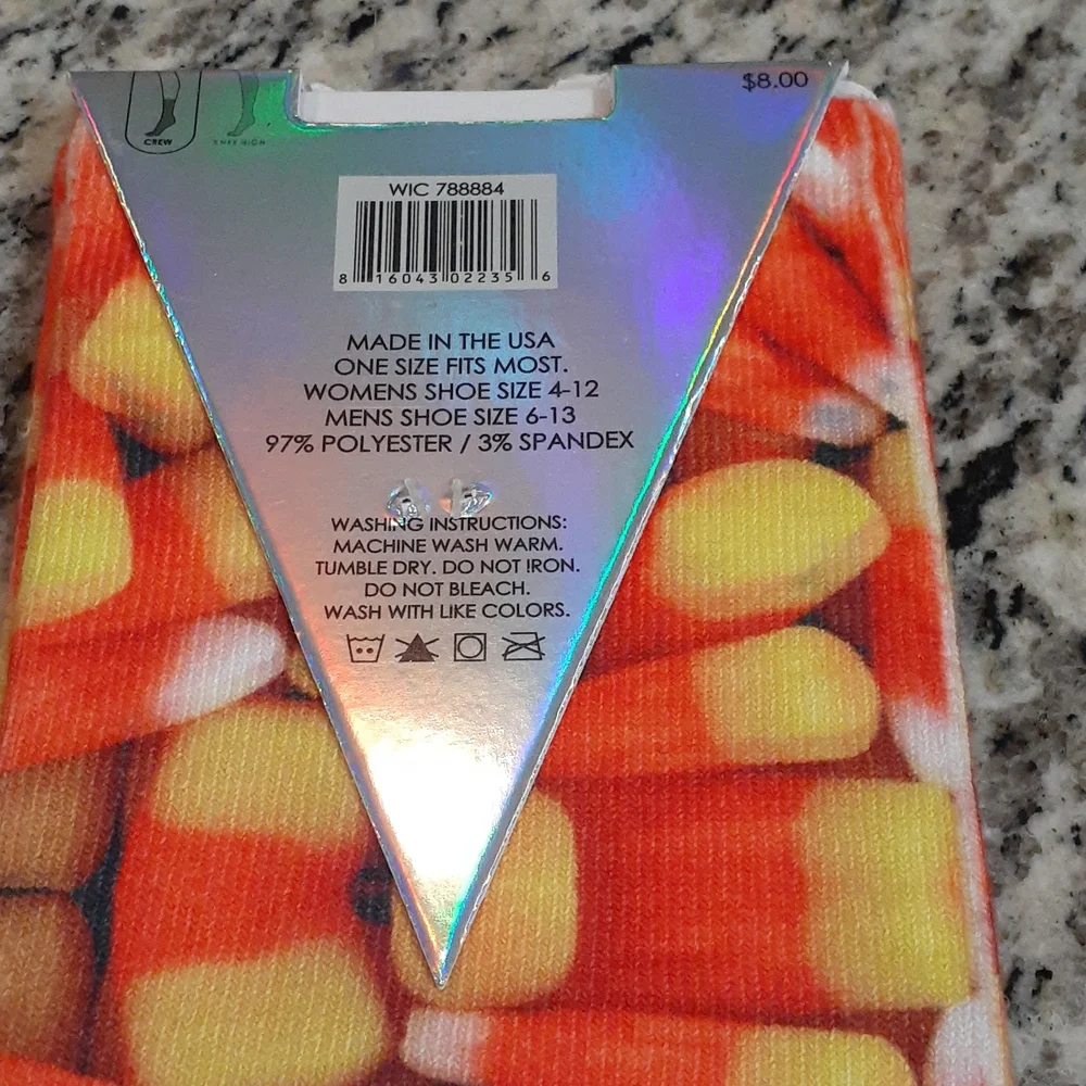 Candy Corn Allover Print Stretch Crew Socks New! Unisex